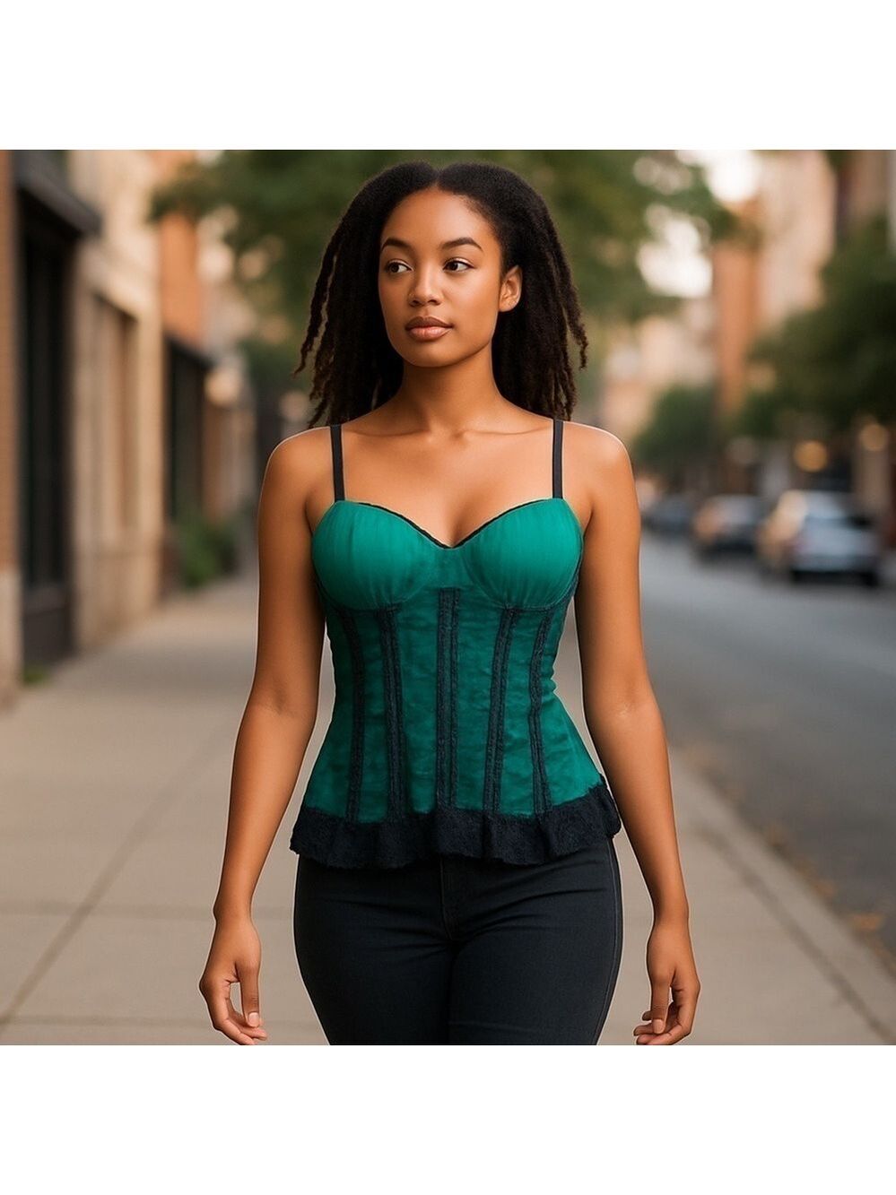 Green and Black Lace Bustier Corset